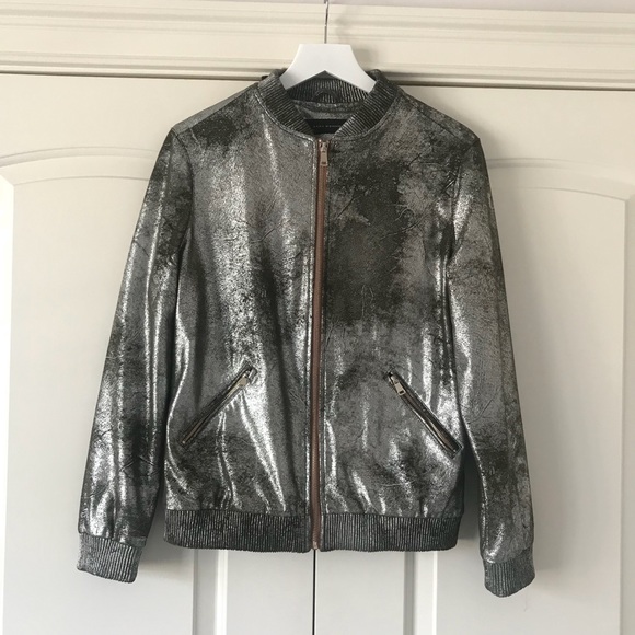 zara metallic bomber jacket